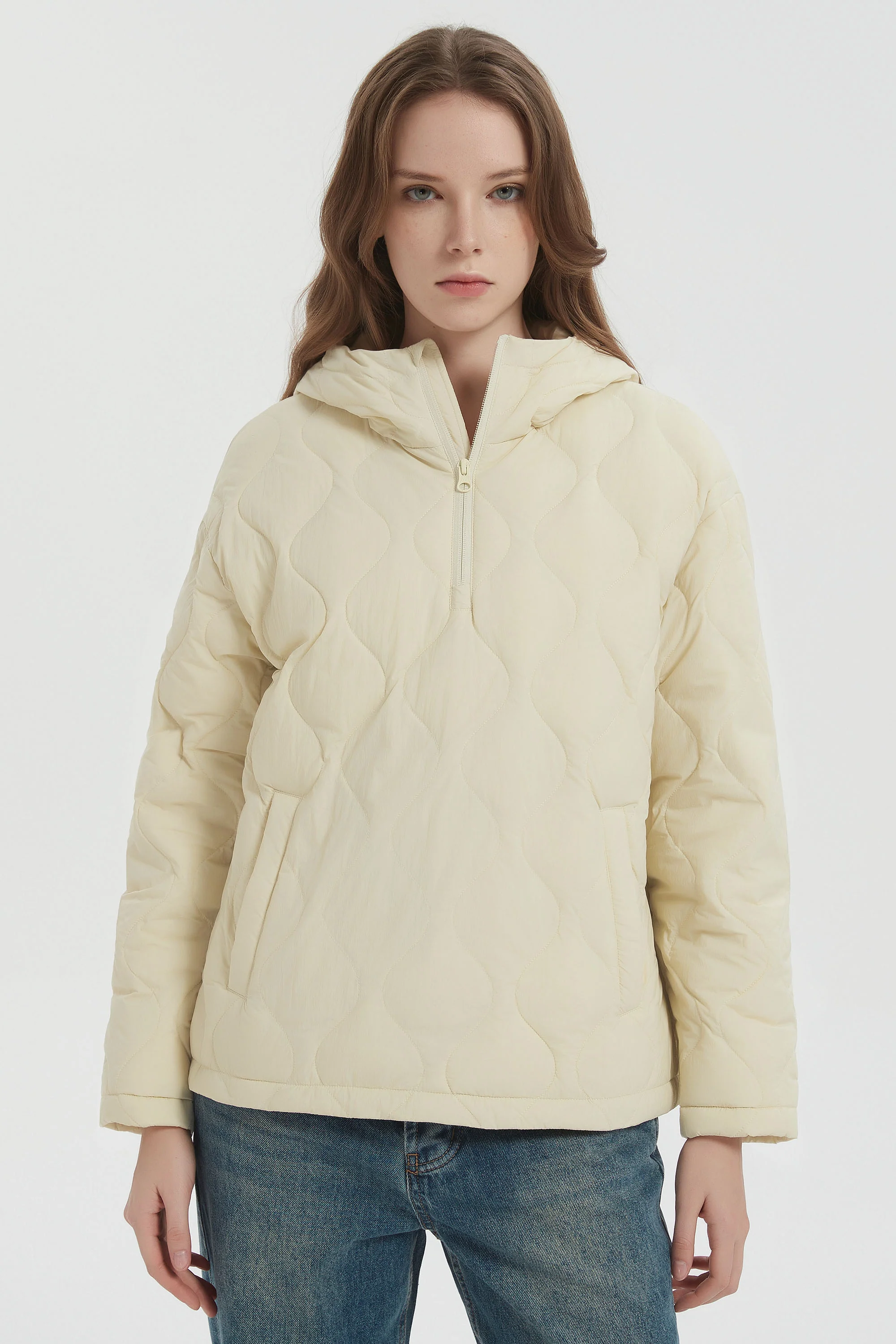 Down Puffer Jacket Half Zip Hoodies Coat - Image 12