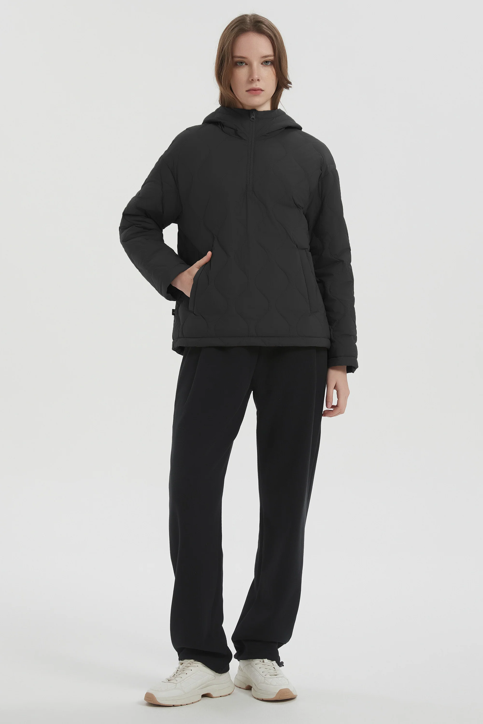 Down Puffer Jacket Half Zip Hoodies Coat - Image 14