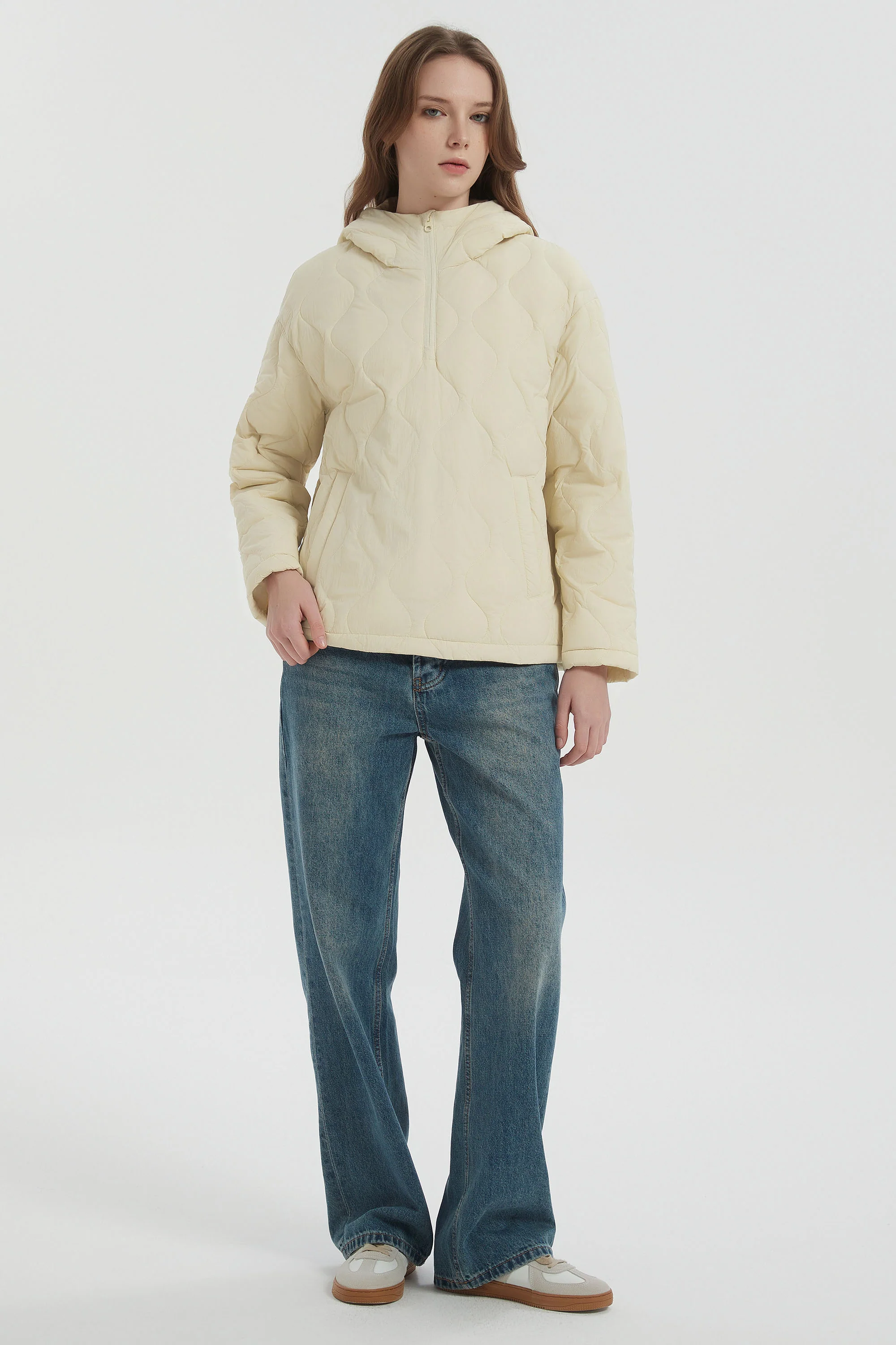 Down Puffer Jacket Half Zip Hoodies Coat - Image 7