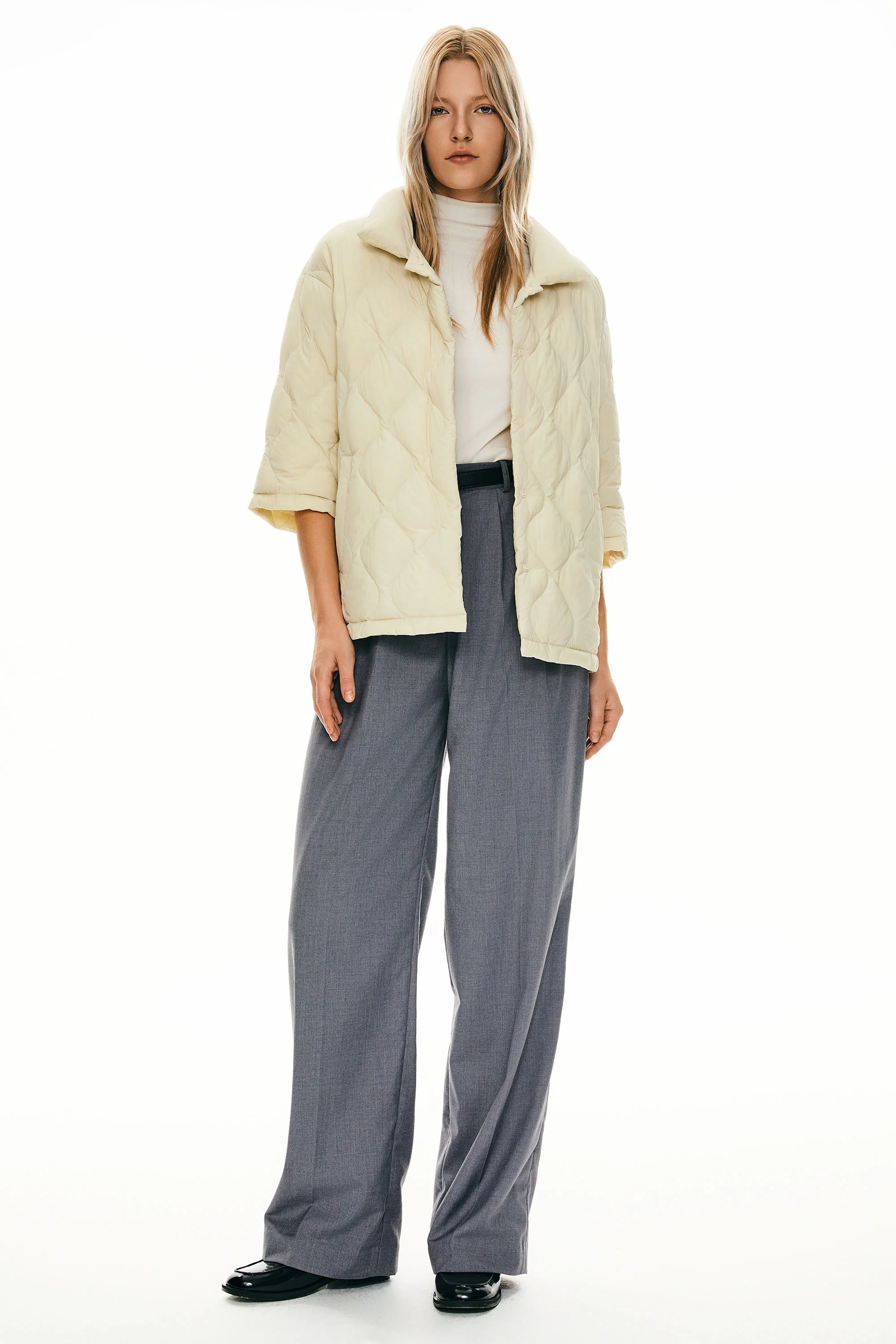 Down Puffer Jacket Three-quarter Sleeves Lightweight Oversized - Image 5