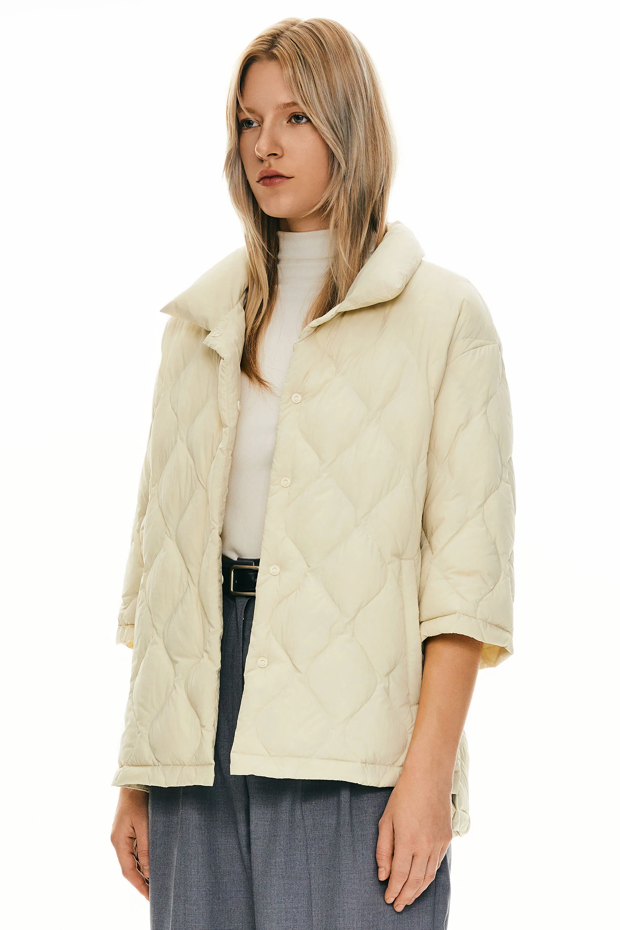 Down Puffer Jacket Three-quarter Sleeves Lightweight Oversized - Image 6