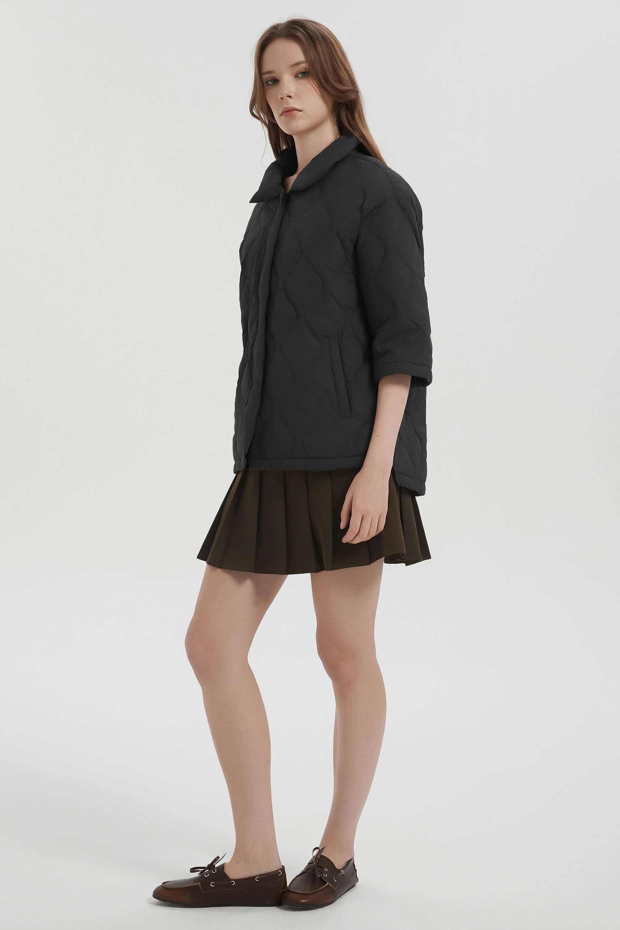 Down Puffer Jacket Three-quarter Sleeves Lightweight Oversized - Image 9