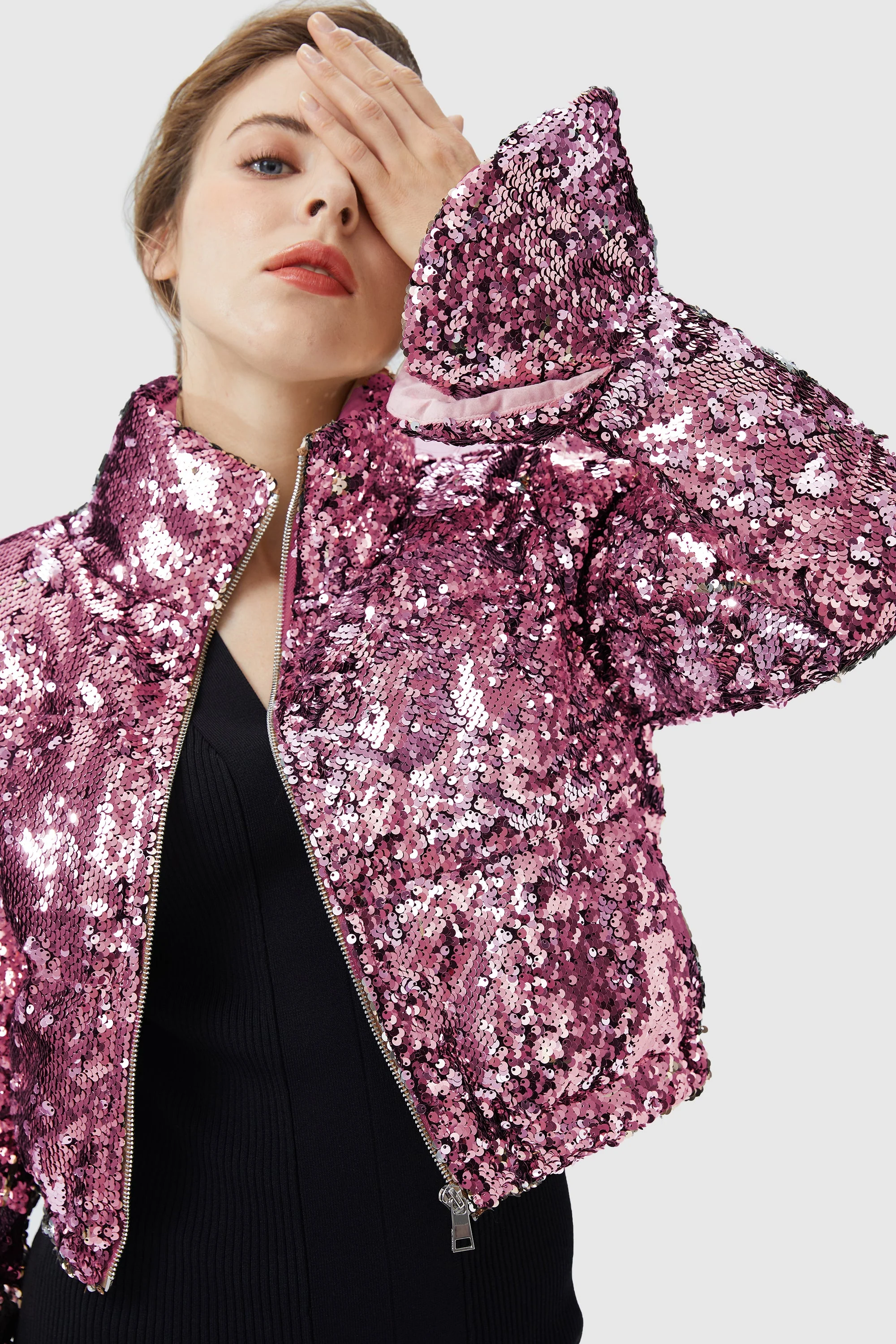 Sequin Fashion Petite Down Jacket with Stand Collar - Image 19