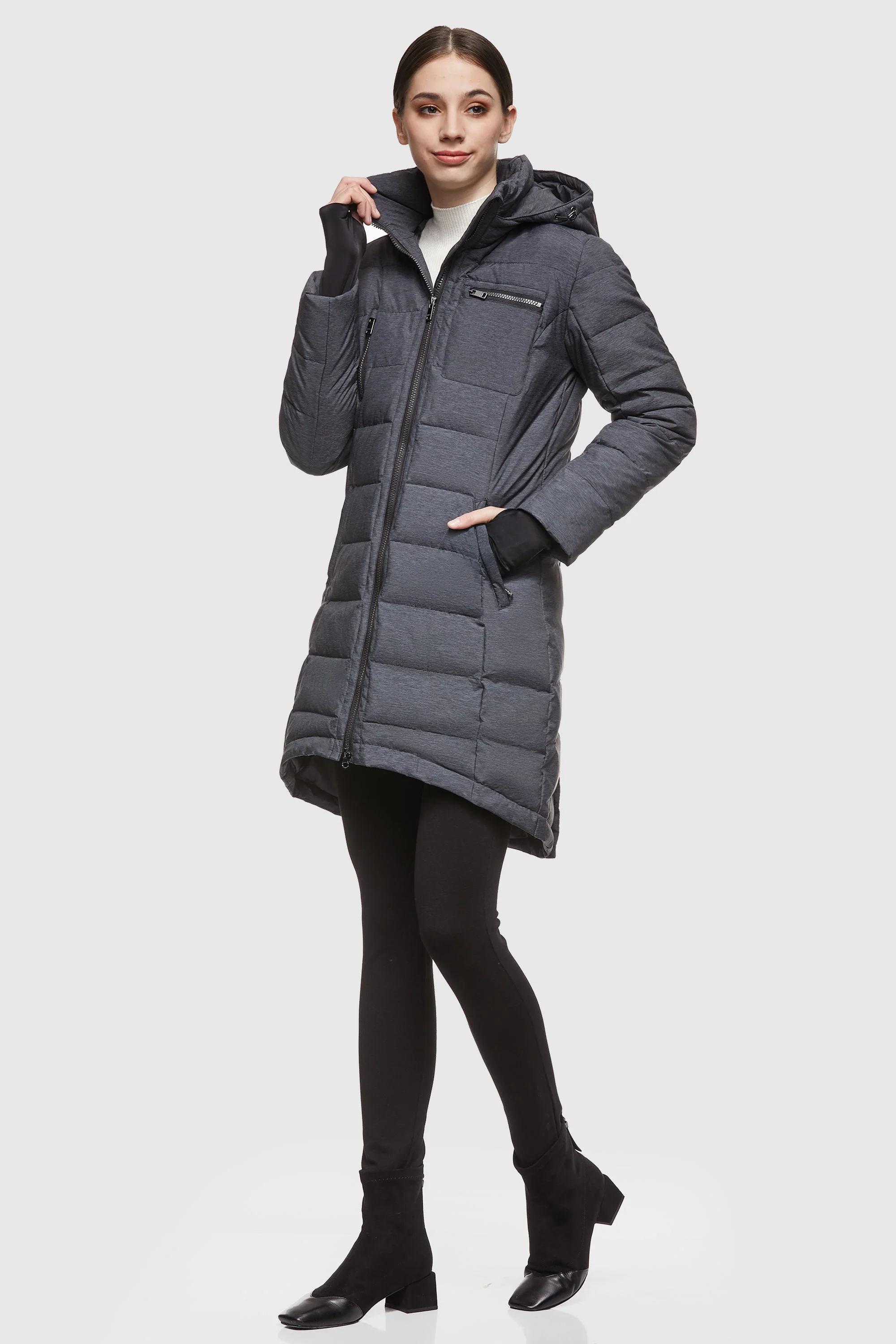 Slant Pocket Zip up Puffer Down Coat - Image 51