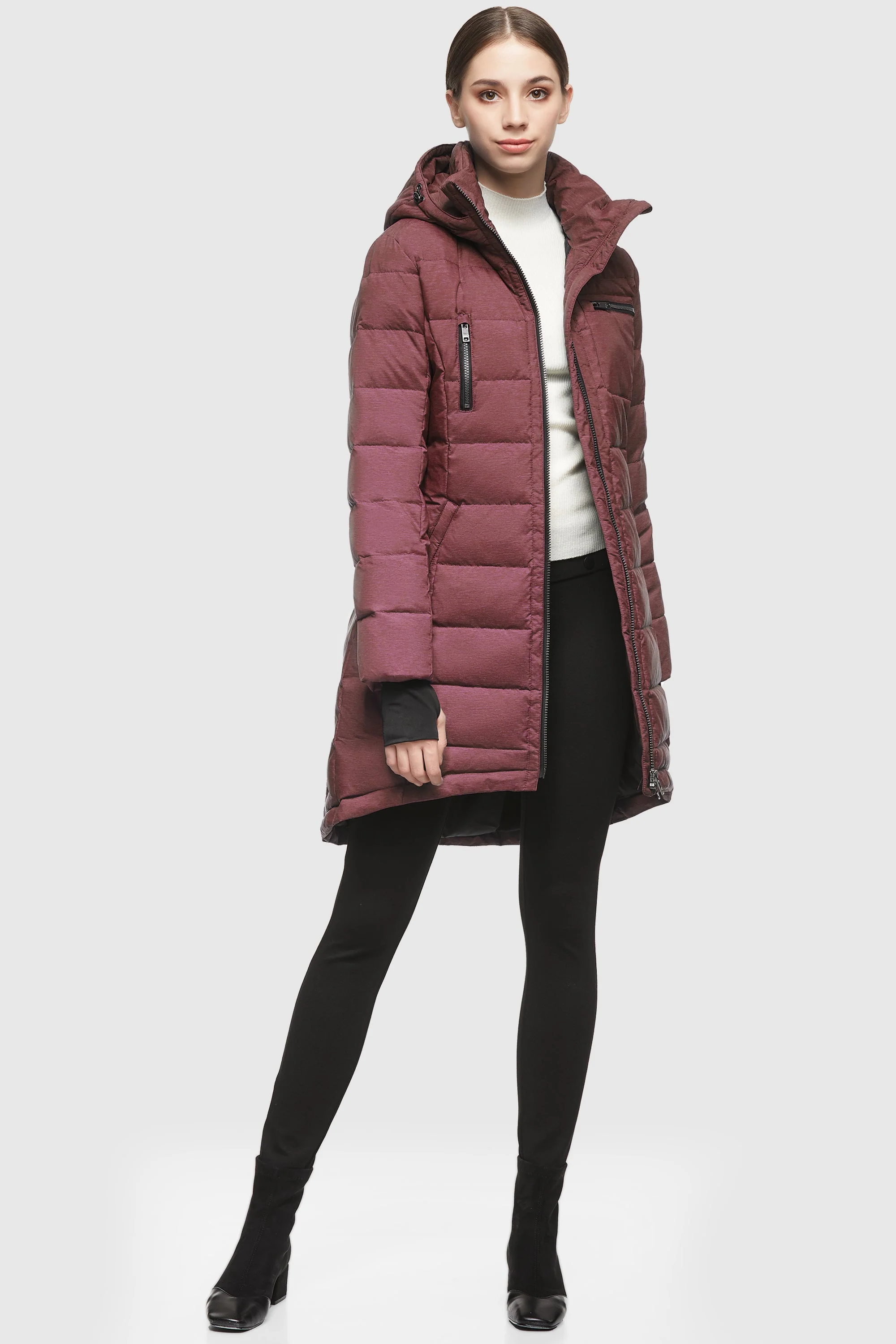 Slant Pocket Zip up Puffer Down Coat - Image 60