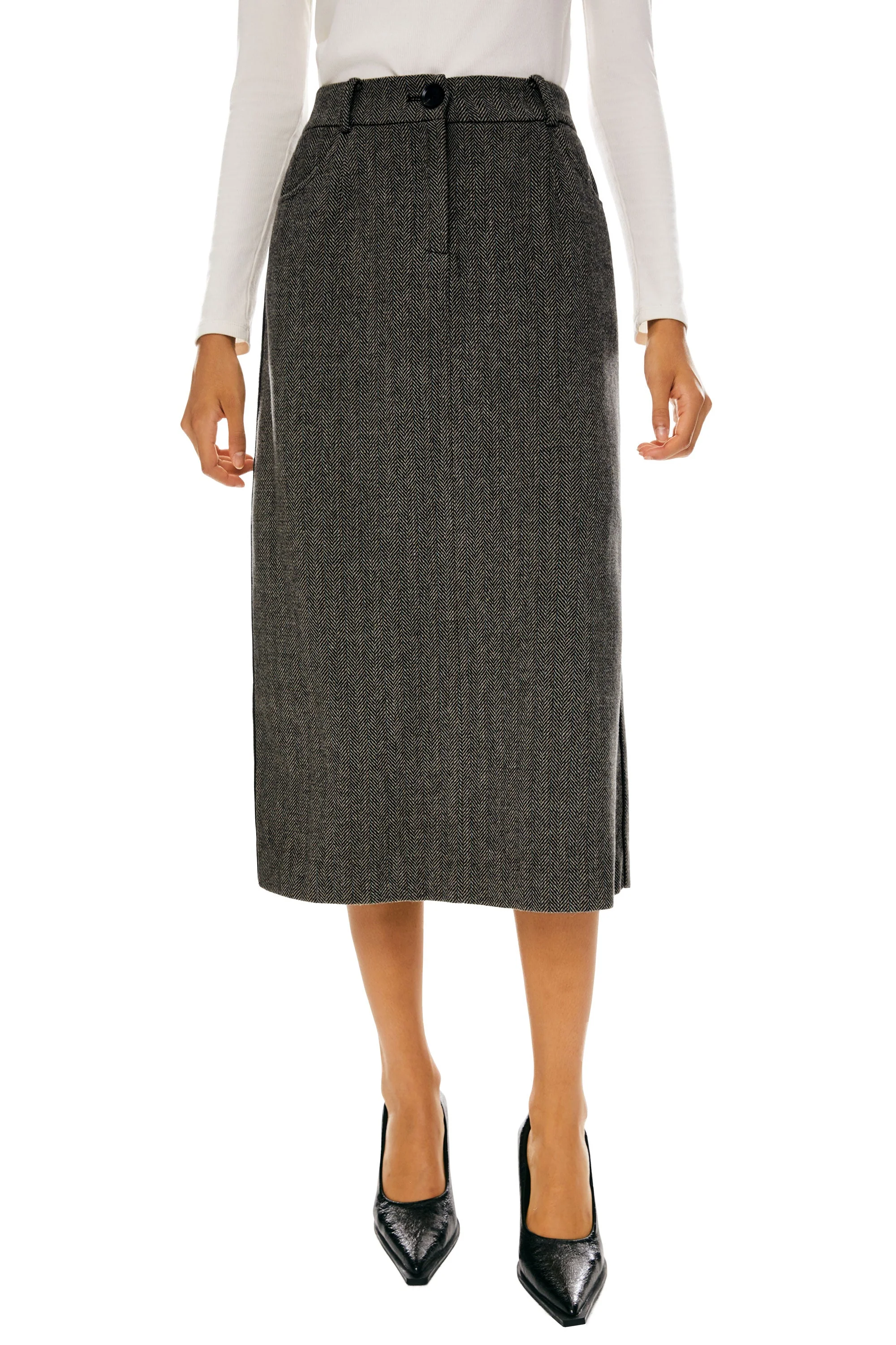 Wool Midi Office Skirt - Image 9