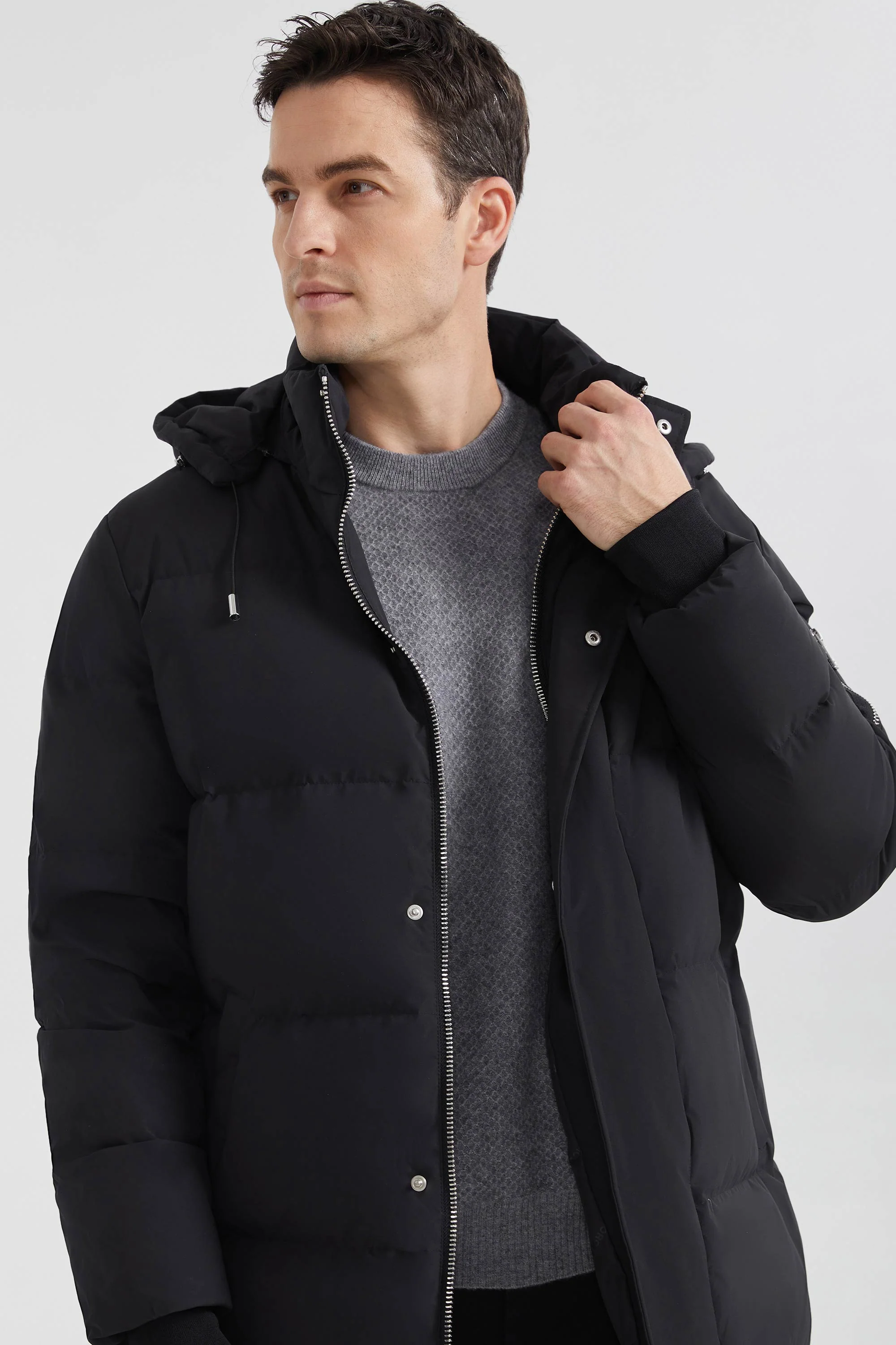 Zip Up Snap Button Thickened Down Jacket - Image 4